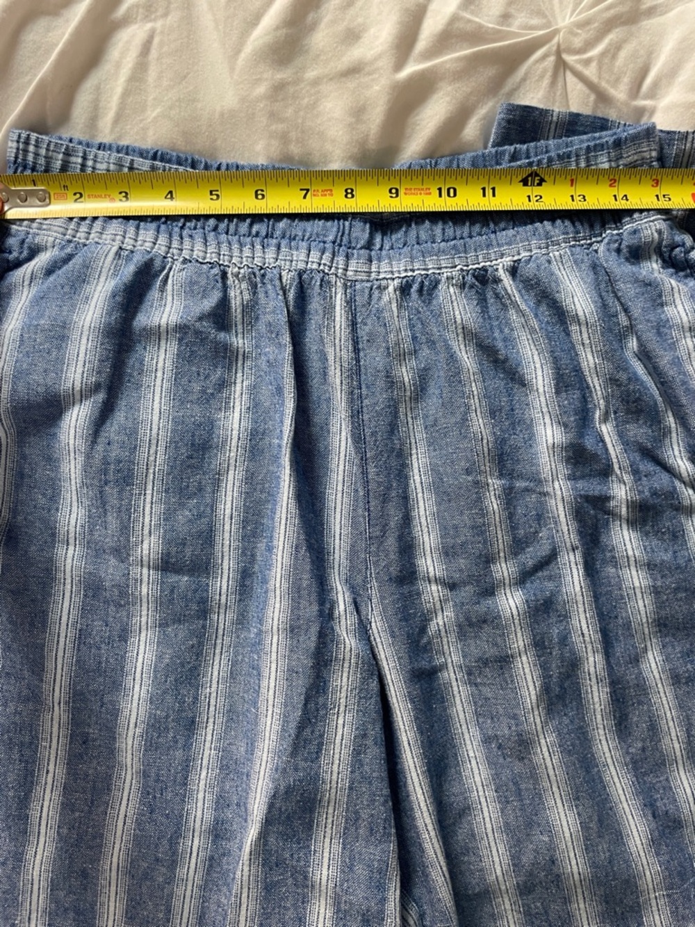 Old Navy Blue and White Vertical-Stripe Wide Leg Linen-Blend Pull On Pants - Picture 8 of 8